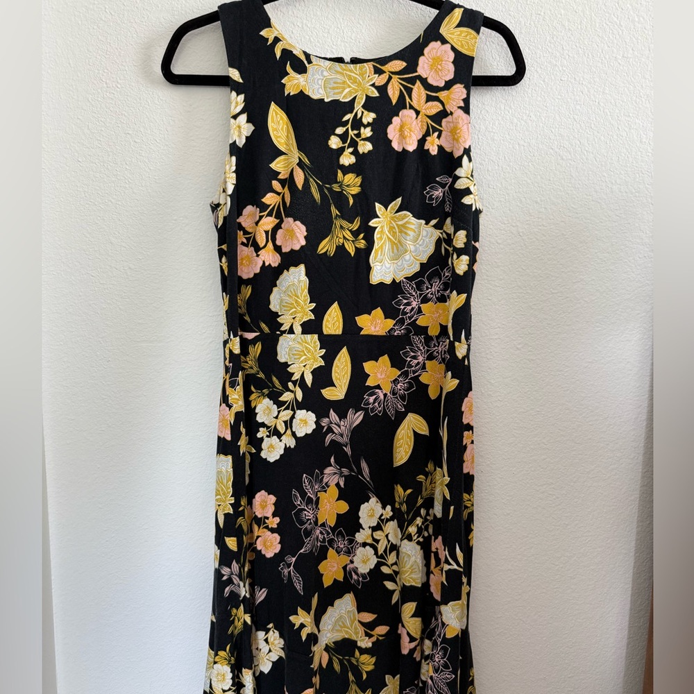 LOFT Black Floral Sleeveless Mini Dress